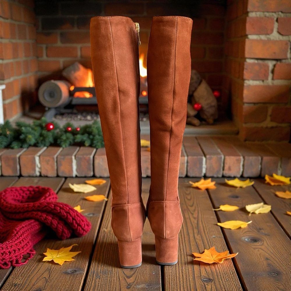 New in Box Aquatalia DEANA Dress Suede Knee High Boots In Ginger Size 8M - Picture 6 of 8